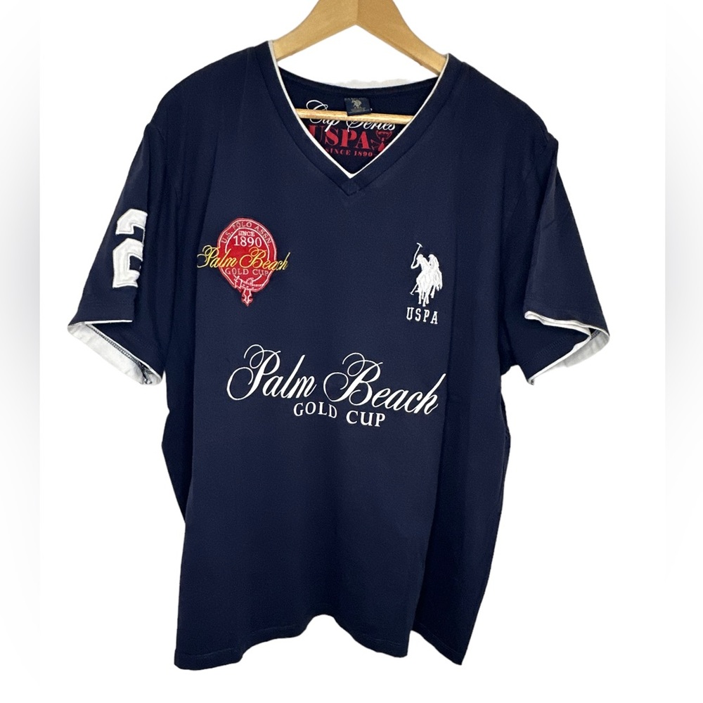 Vintage US Polo Assassin Mens V neck T Shirt WPB Gold Cup Size 2XL Rugby